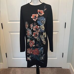 Zara Floral Black Trapeze Dress size medium